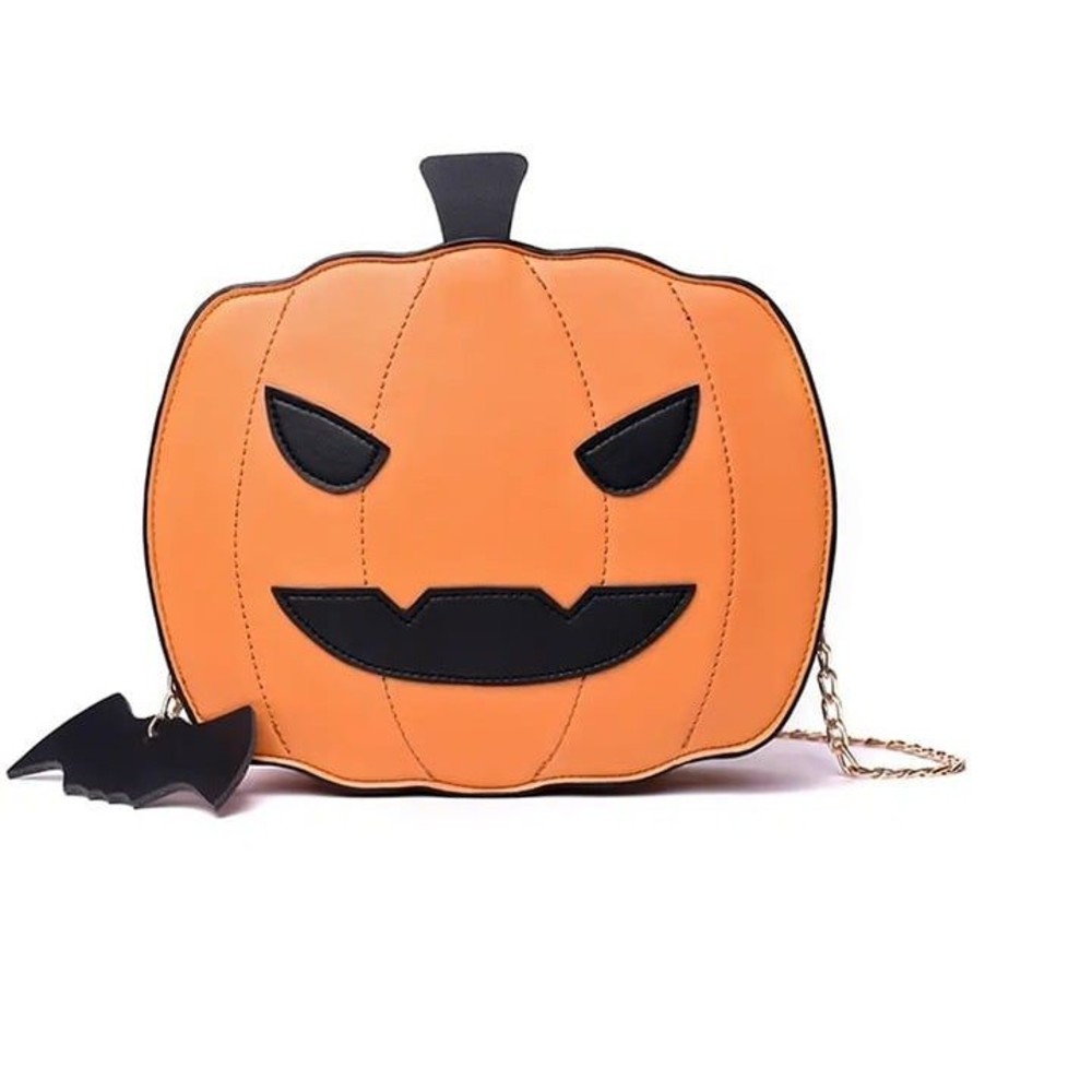 Faux Leather Pumpkin Shaped Zipper Close Handbag - Halloween Fall Purse